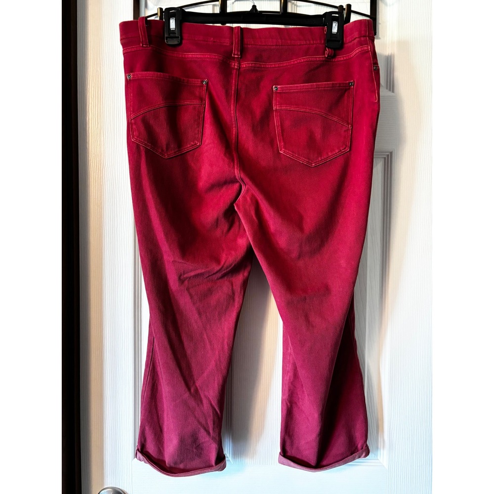 Time and Tru Womens XL Red Rum Pull On Cropped Jeggings Cuffed Stretch Pants - Picture 5 of 5